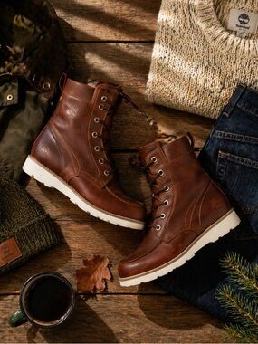 Timberland Mosley Waterproof Leather Boots Brown Lace-Up Rugged Hiking Work Boot